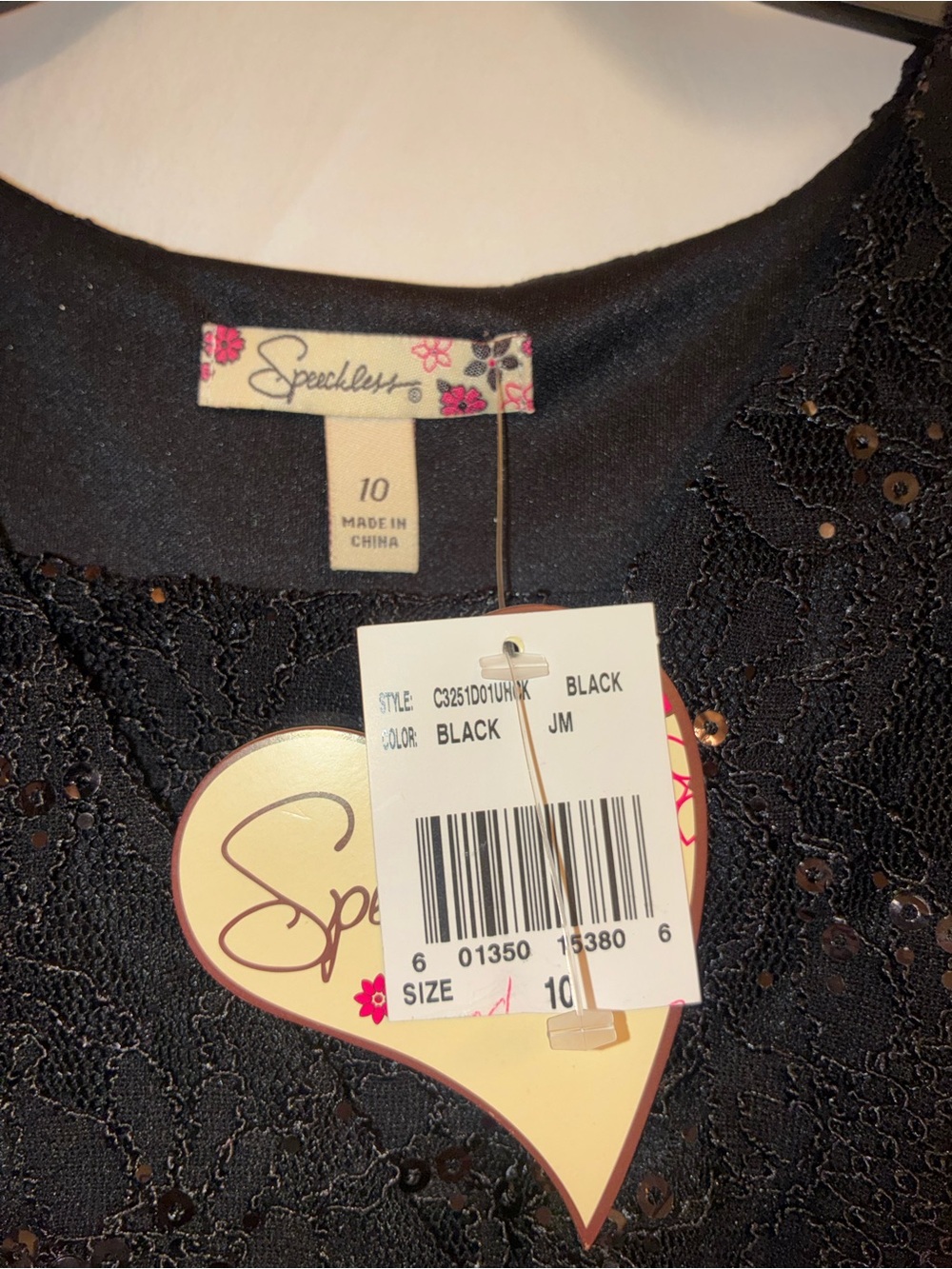 Girls Black Pageant Holiday Dress by Speechless Sequin Rosette Formal Gown Sz 10 - Picture 3 of 5